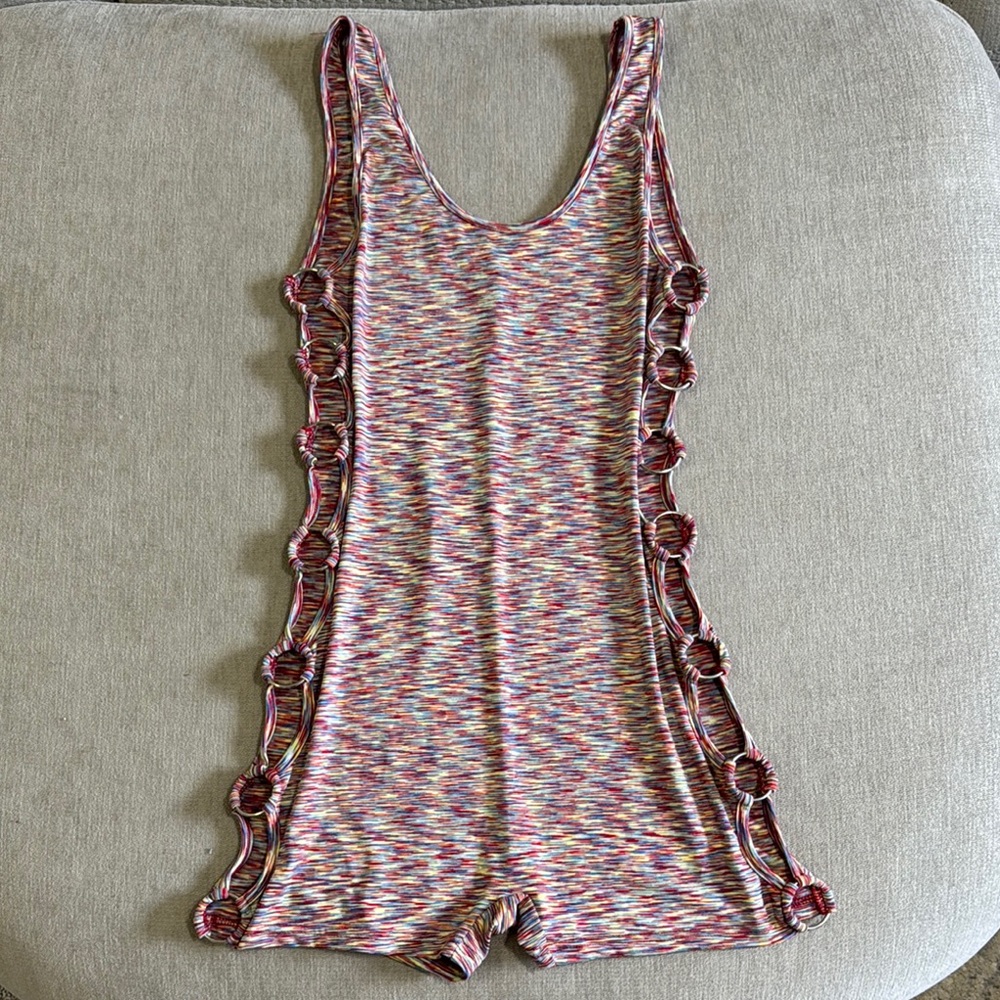 Colorful Rave Romper with Cutouts & Ring Detail